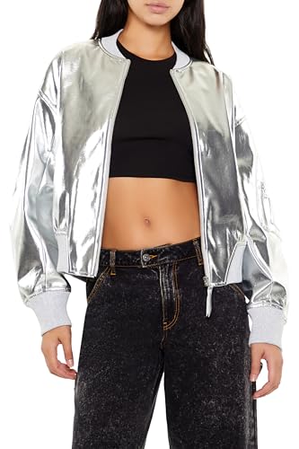 極美品doublet 24SS SILVERSOUVENIR JACKET M Amazon.com: Forever 21 Women's Metallic Zip-Up Bomber Jacket